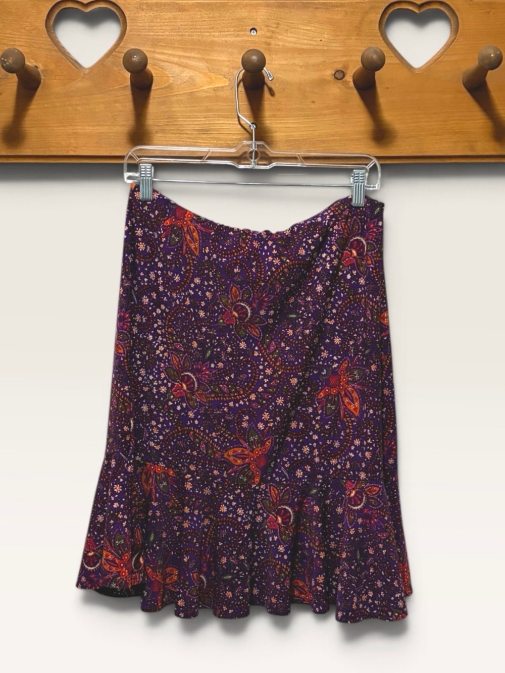 Chaps Classics Purple Paisley Floral Flounce Midi Skirt M